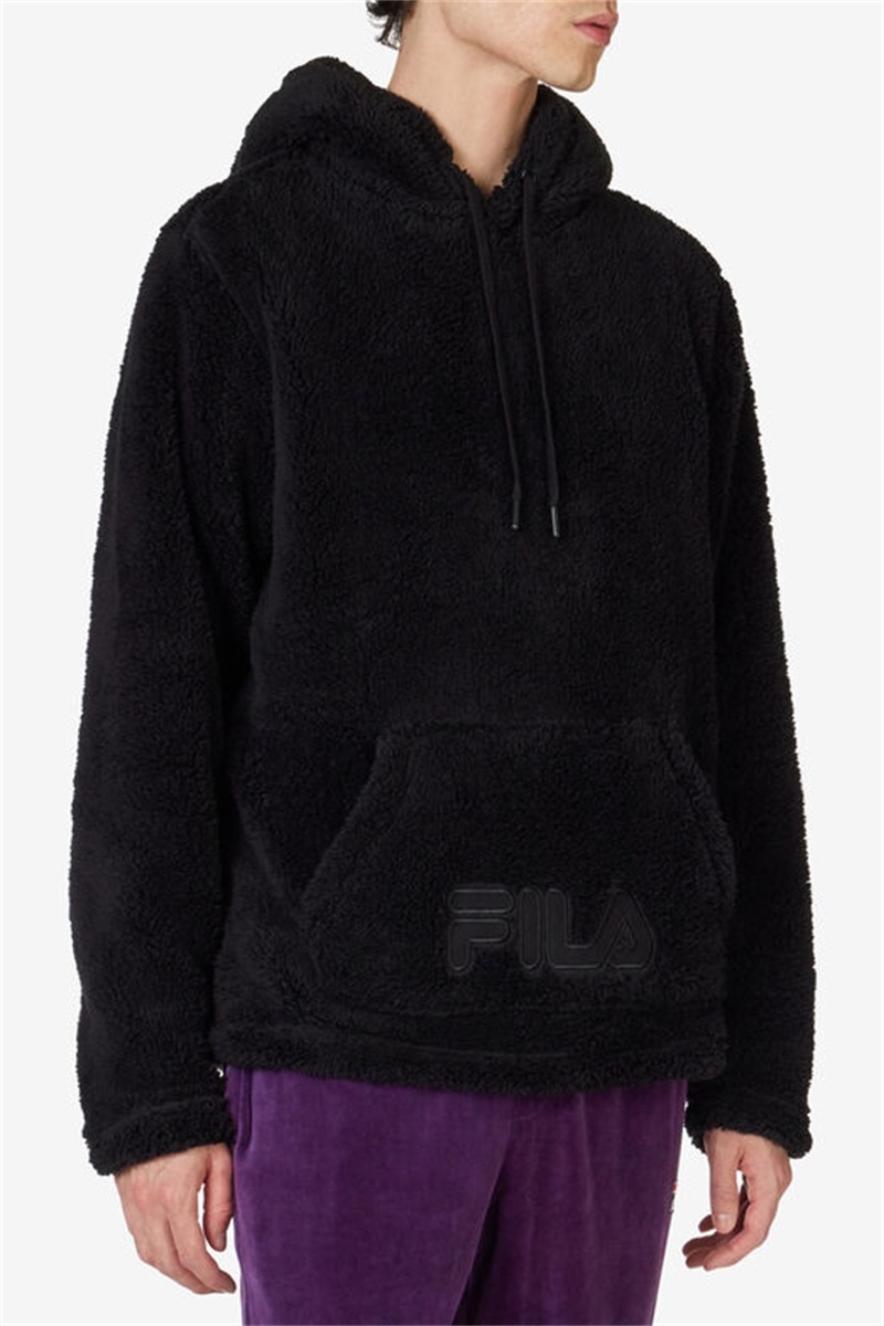 Black Men's Fila Premium Sherpa Hoodie | Saudi Arabia-985143