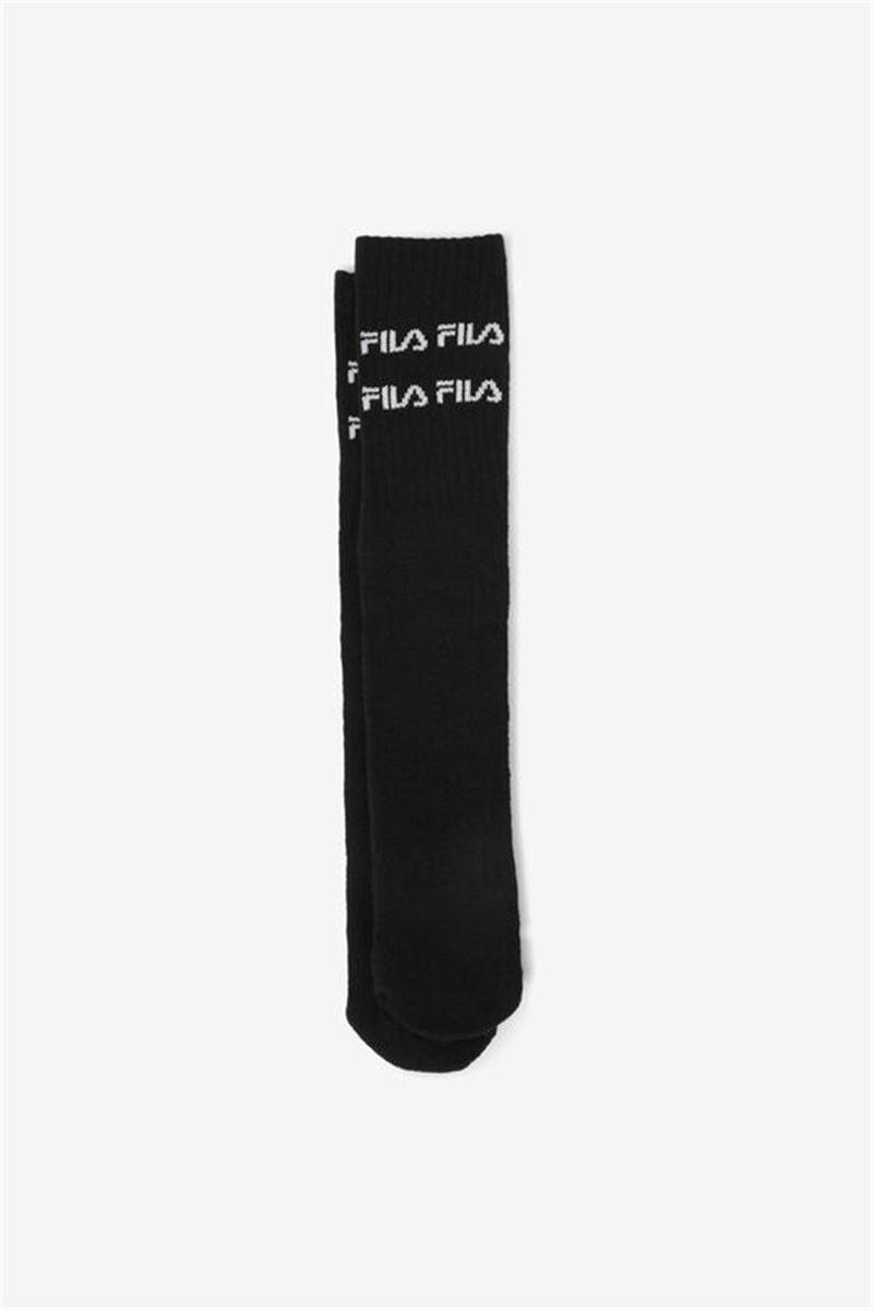 Black Women's Fila Double Line Logo Knee High Socks | Saudi Arabia-648321