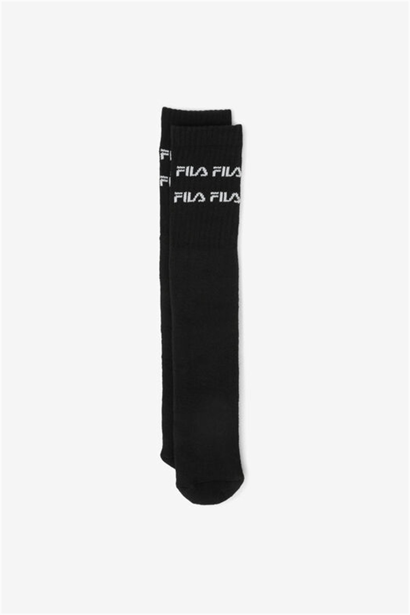 Black Women\'s Fila Double Line Logo Knee High Socks | Saudi Arabia-648321