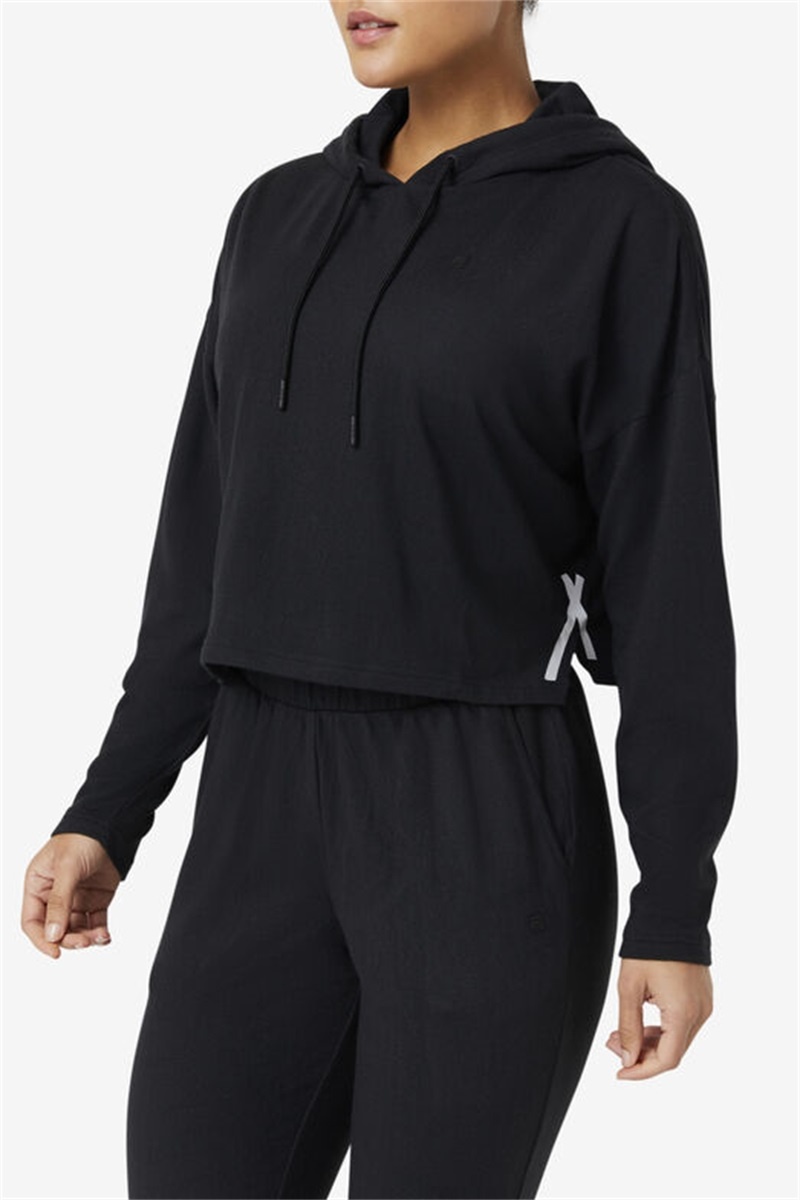 Black Women's Fila Fi-Lux Cropped Hoodie | Saudi Arabia-952683