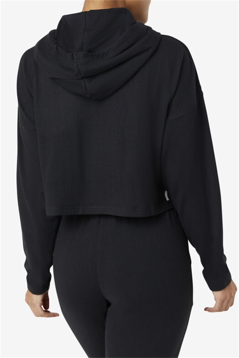 Black Women's Fila Fi-Lux Cropped Hoodie | Saudi Arabia-952683