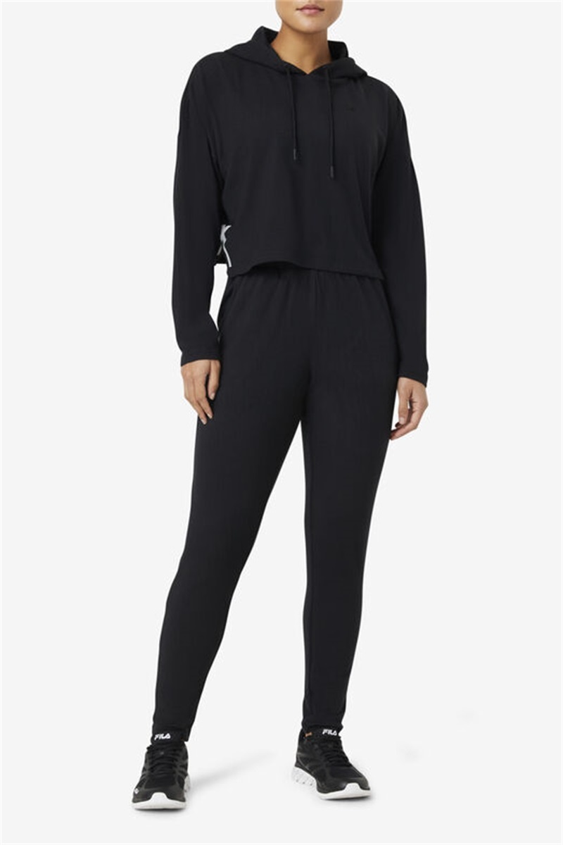 Black Women's Fila Fi-Lux Cropped Hoodie | Saudi Arabia-952683