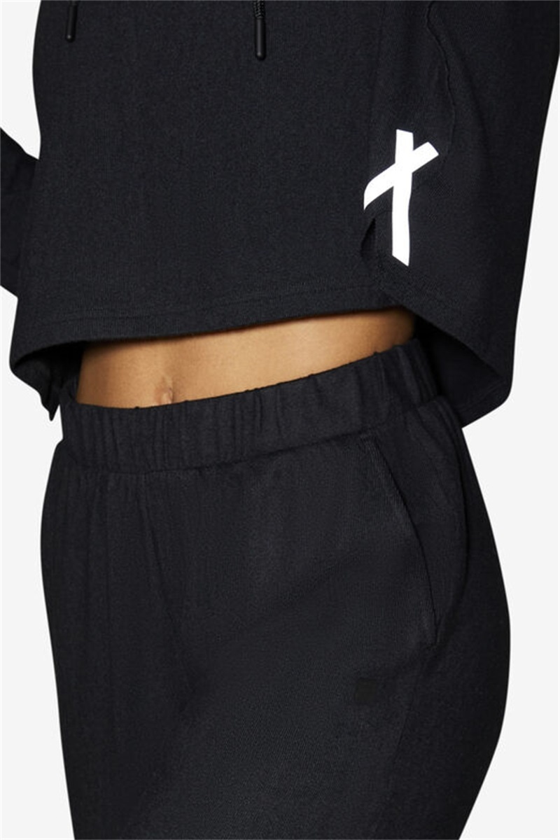 Black Women's Fila Fi-Lux Cropped Hoodie | Saudi Arabia-952683