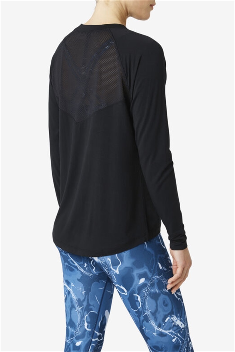 Black Women's Fila Fi-Lux Mesh Back Long Sleeve Crew Tops | Saudi Arabia-463590