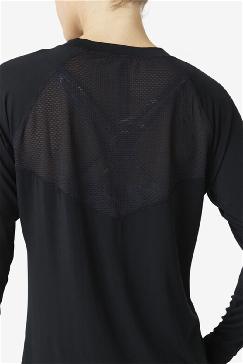Black Women's Fila Fi-Lux Mesh Back Long Sleeve Crew Tops | Saudi Arabia-463590