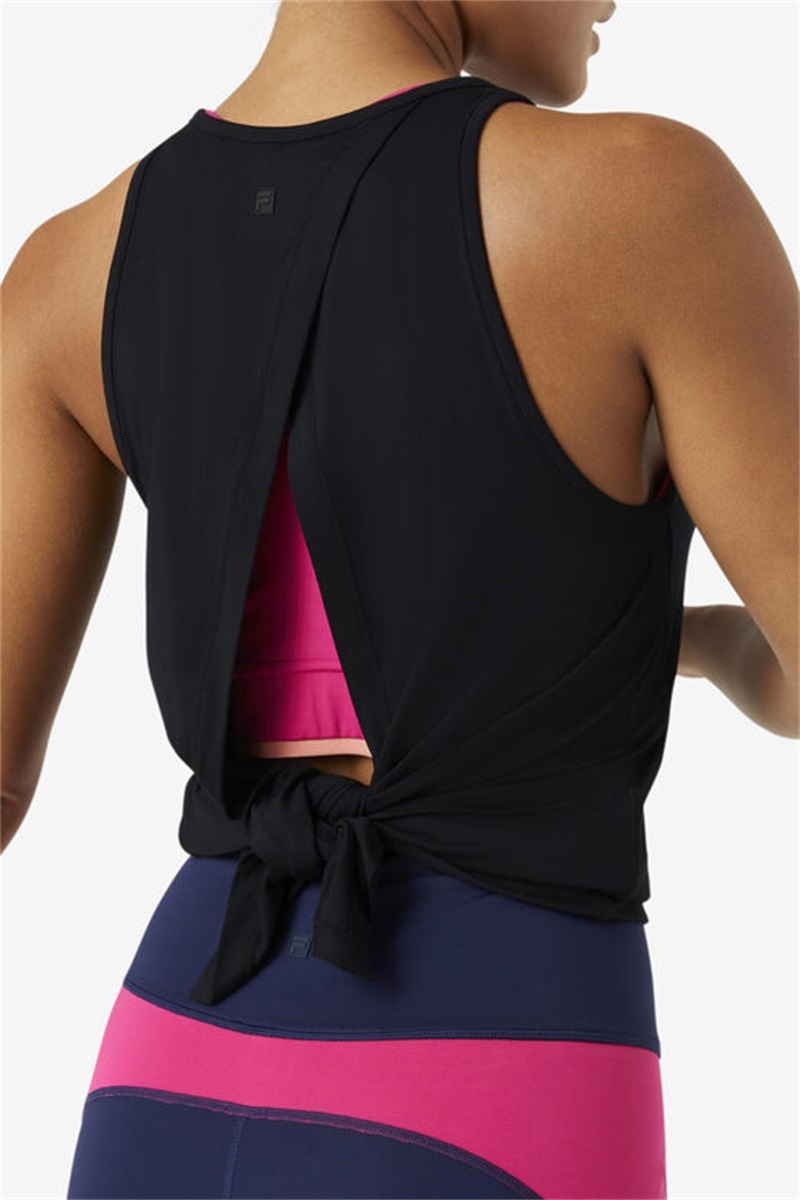 Black Women's Fila Fi-Lux Open Back Tank Top | Saudi Arabia-941625