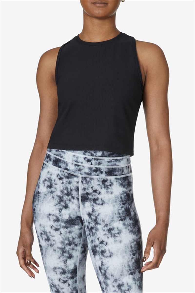 Black Women's Fila Fi-Lux Ribbed Crop Tops | Saudi Arabia-975860