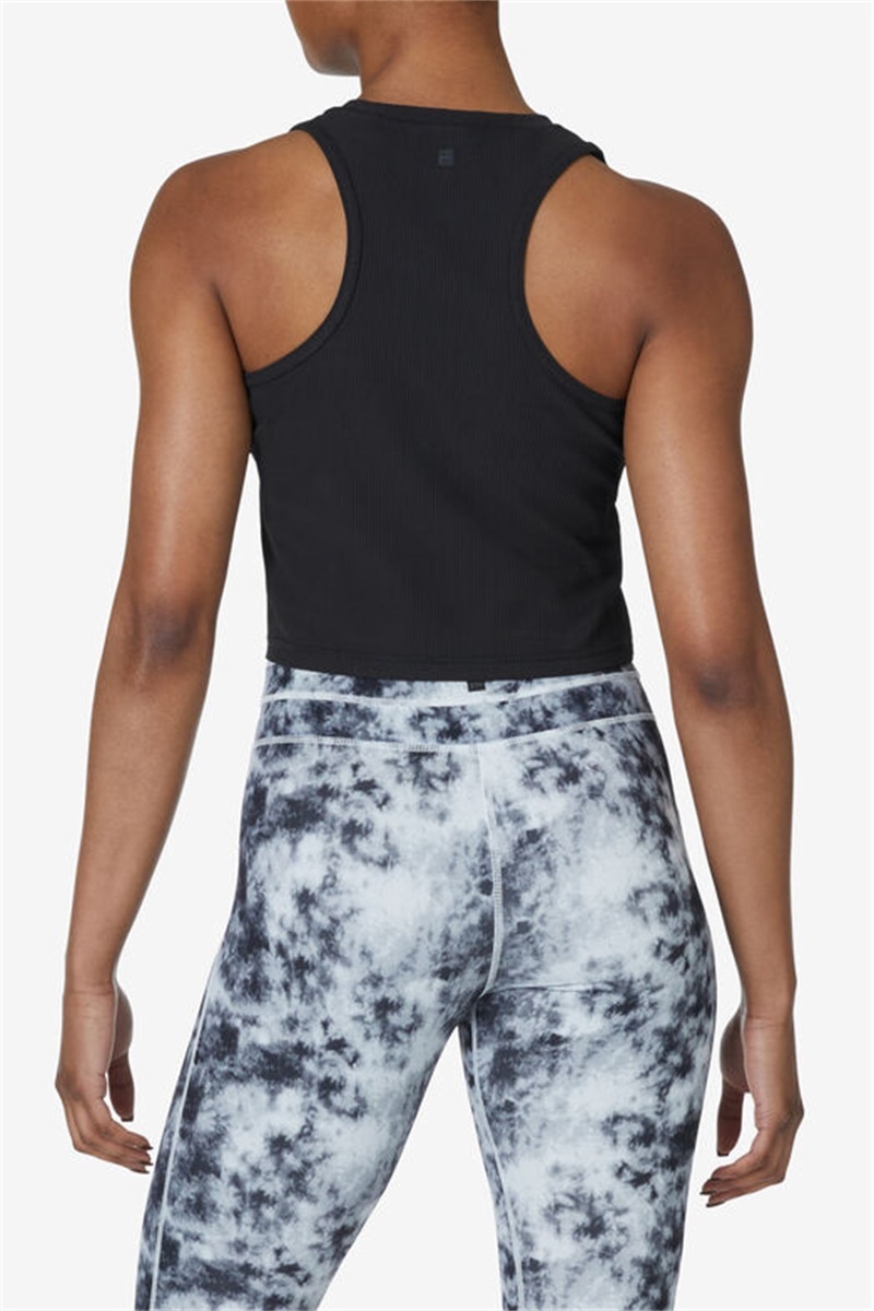 Black Women's Fila Fi-Lux Ribbed Crop Tops | Saudi Arabia-975860