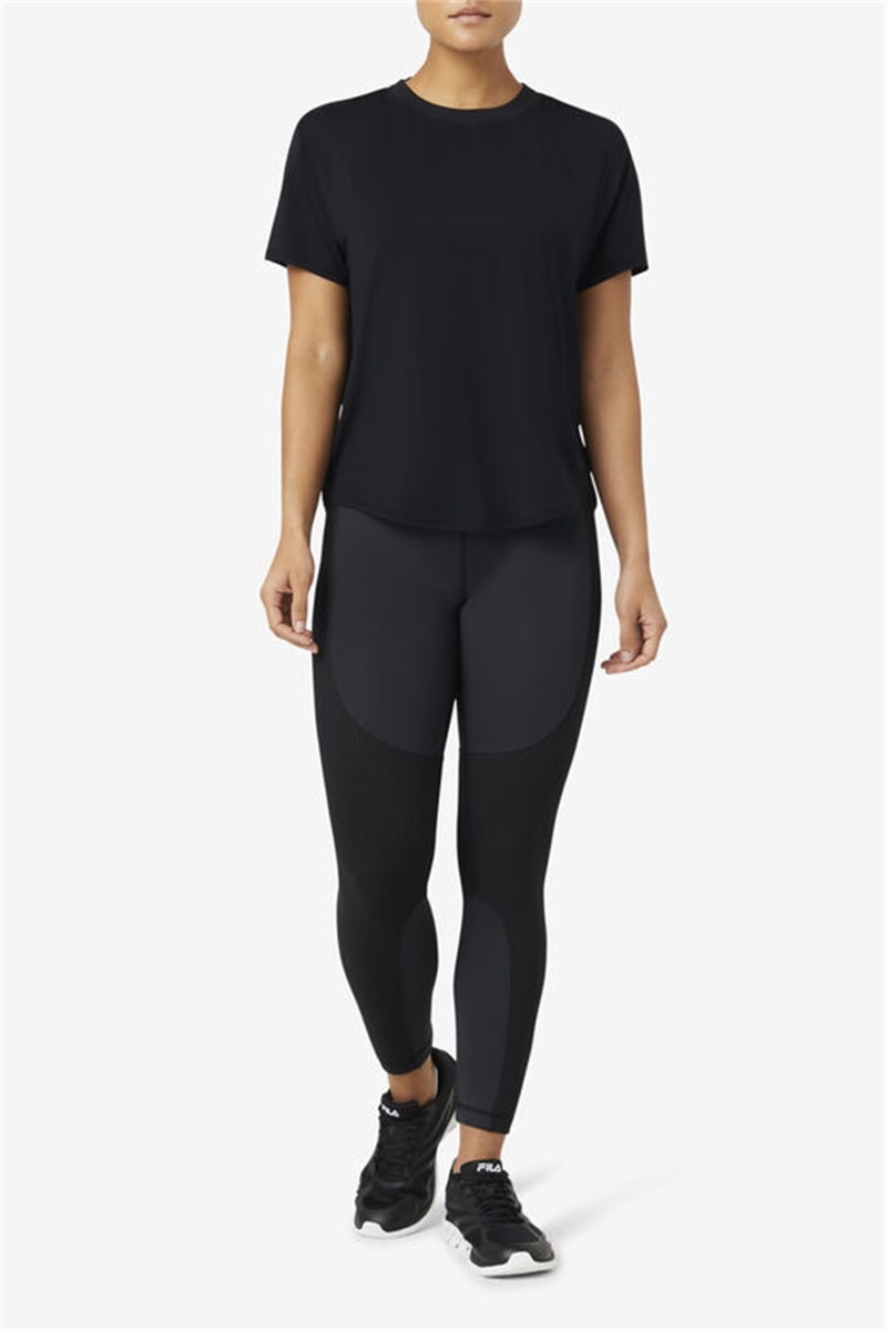 Black Women's Fila Forza Textured Long Leggings | Saudi Arabia-903716