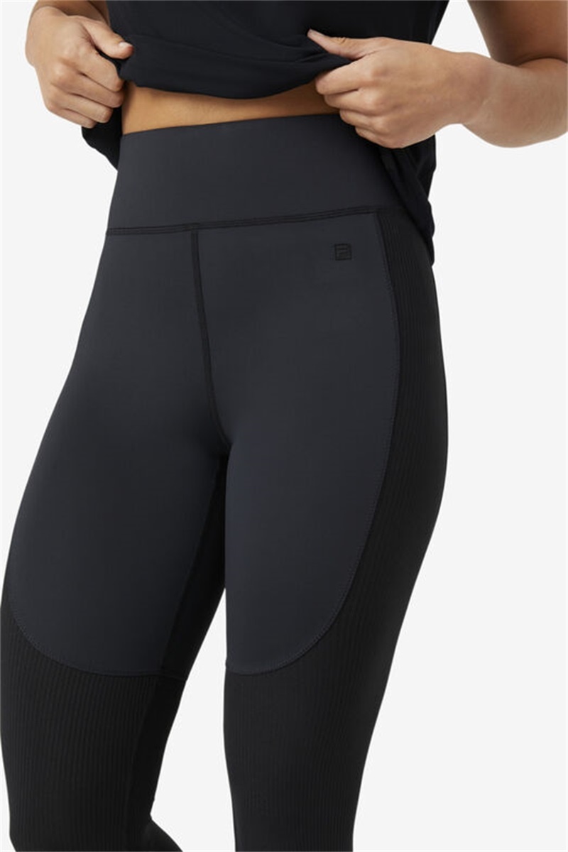 Black Women's Fila Forza Textured Long Leggings | Saudi Arabia-903716