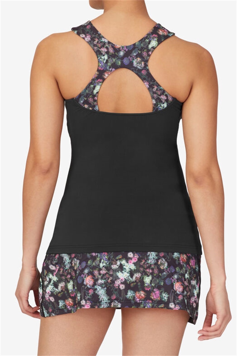 Black Women's Fila Kick Serve Halter Tanks | Saudi Arabia-764309