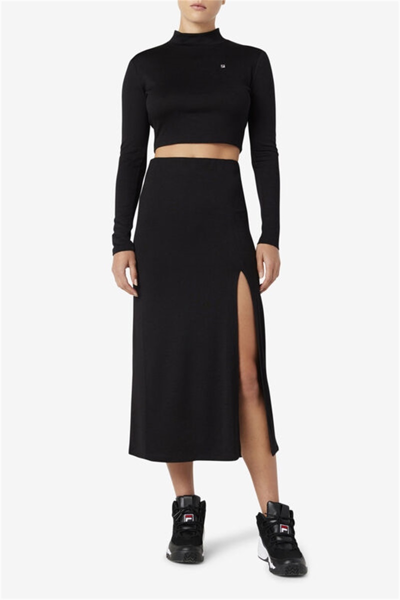 Black Women's Fila Londyn Midi Skirts | Saudi Arabia-835601