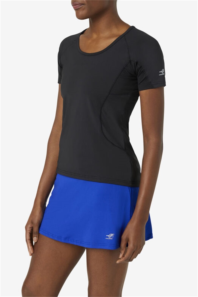 Black Women's Fila Pickleball Short Sleeve Tops | Saudi Arabia-158729