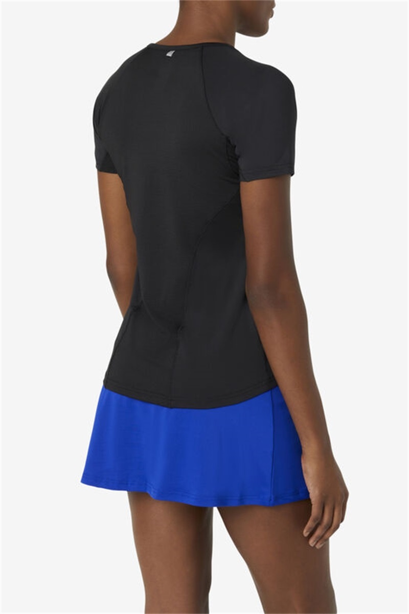 Black Women's Fila Pickleball Short Sleeve Tops | Saudi Arabia-158729