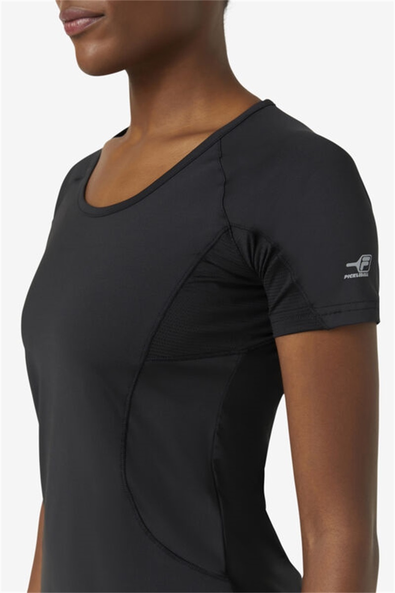 Black Women's Fila Pickleball Short Sleeve Tops | Saudi Arabia-158729