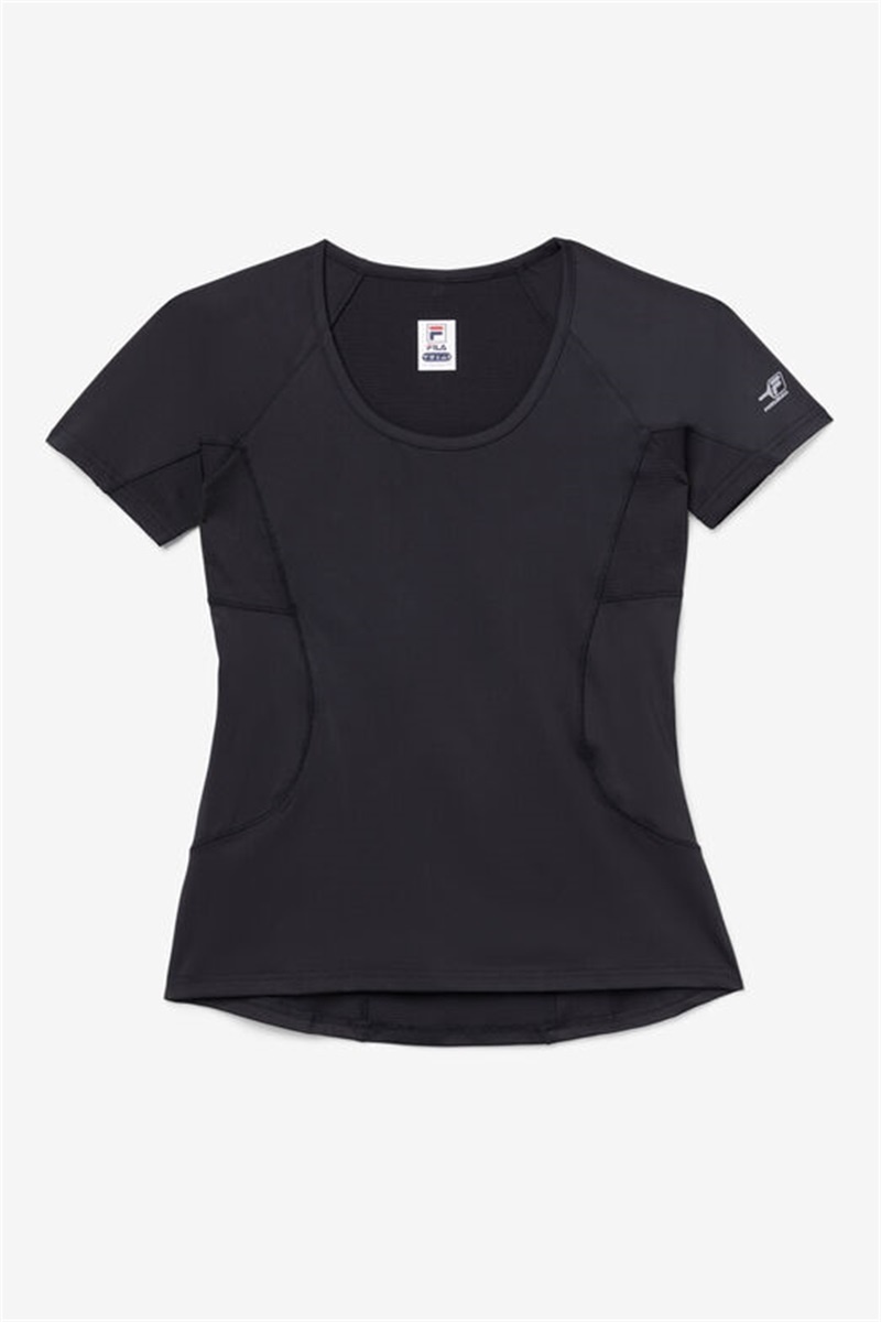 Black Women\'s Fila Pickleball Short Sleeve Tops | Saudi Arabia-158729
