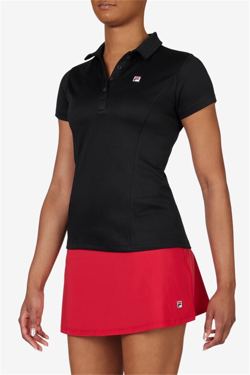 Black Women's Fila Pique Polo Shirts | Saudi Arabia-739184