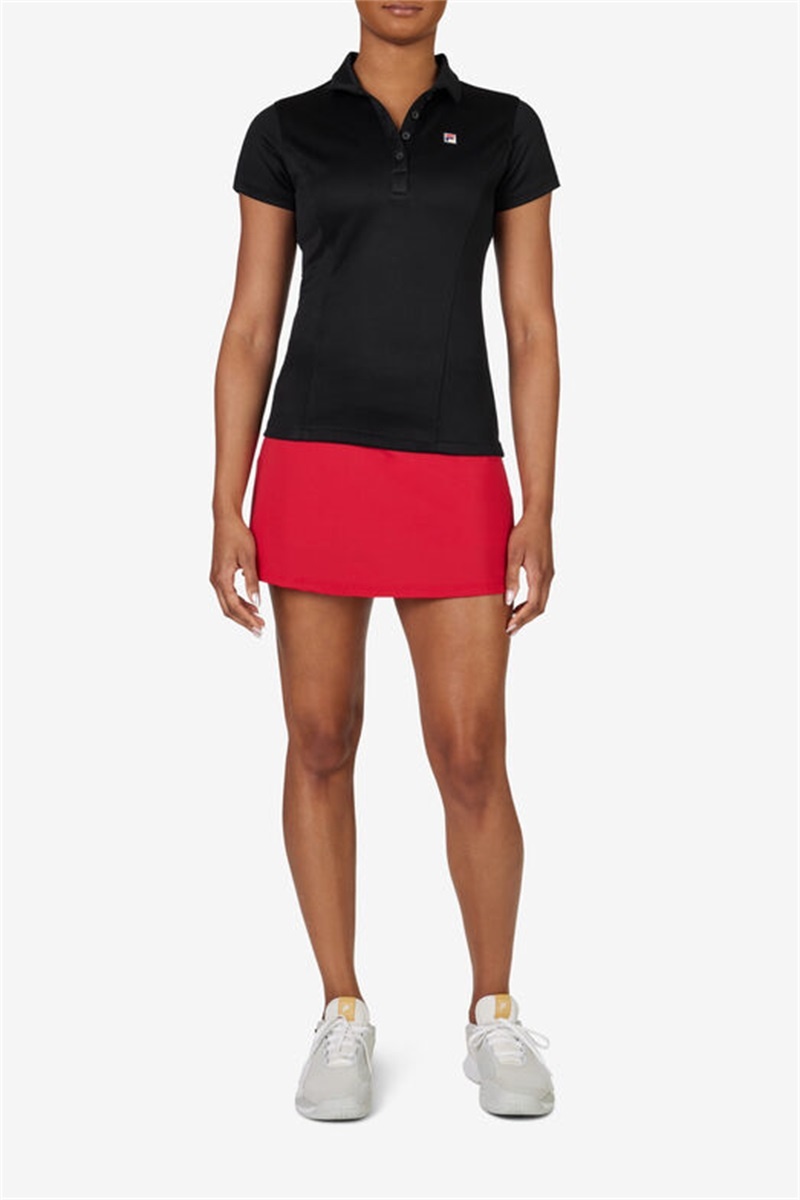 Black Women's Fila Pique Polo Shirts | Saudi Arabia-739184