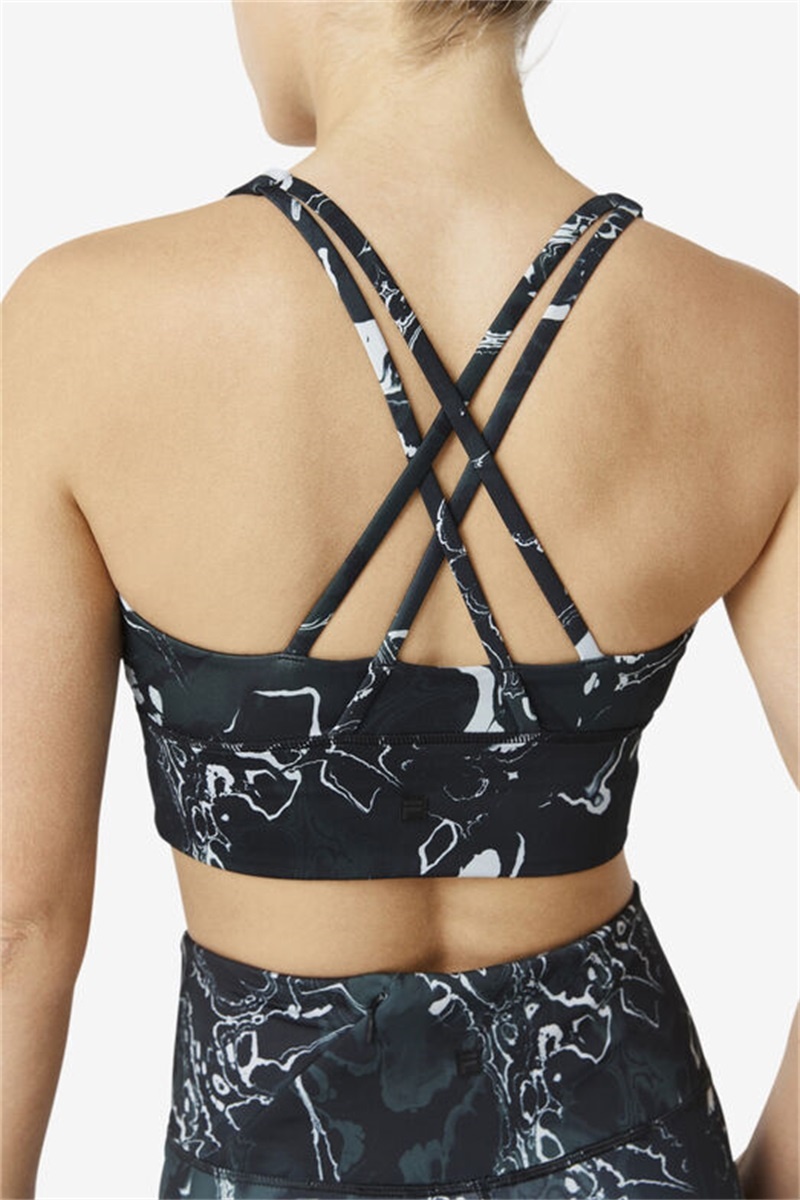 Black Women's Fila Uplift Cross Back Top Bras | Saudi Arabia-350429