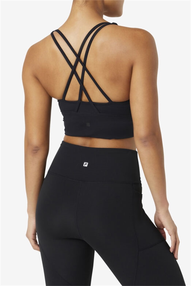Black Women's Fila Uplift Cross Back Top Bras | Saudi Arabia-129648