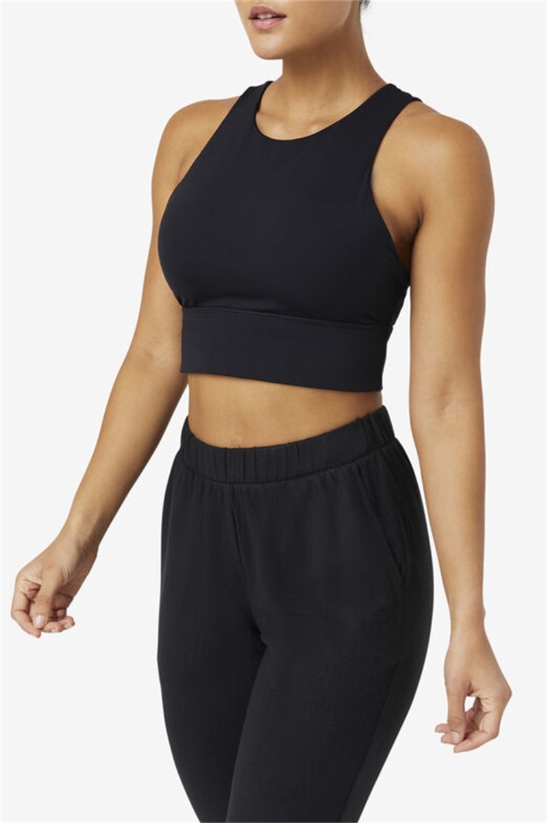 Black Women's Fila Uplift High Neck Sports Bra | Saudi Arabia-374912