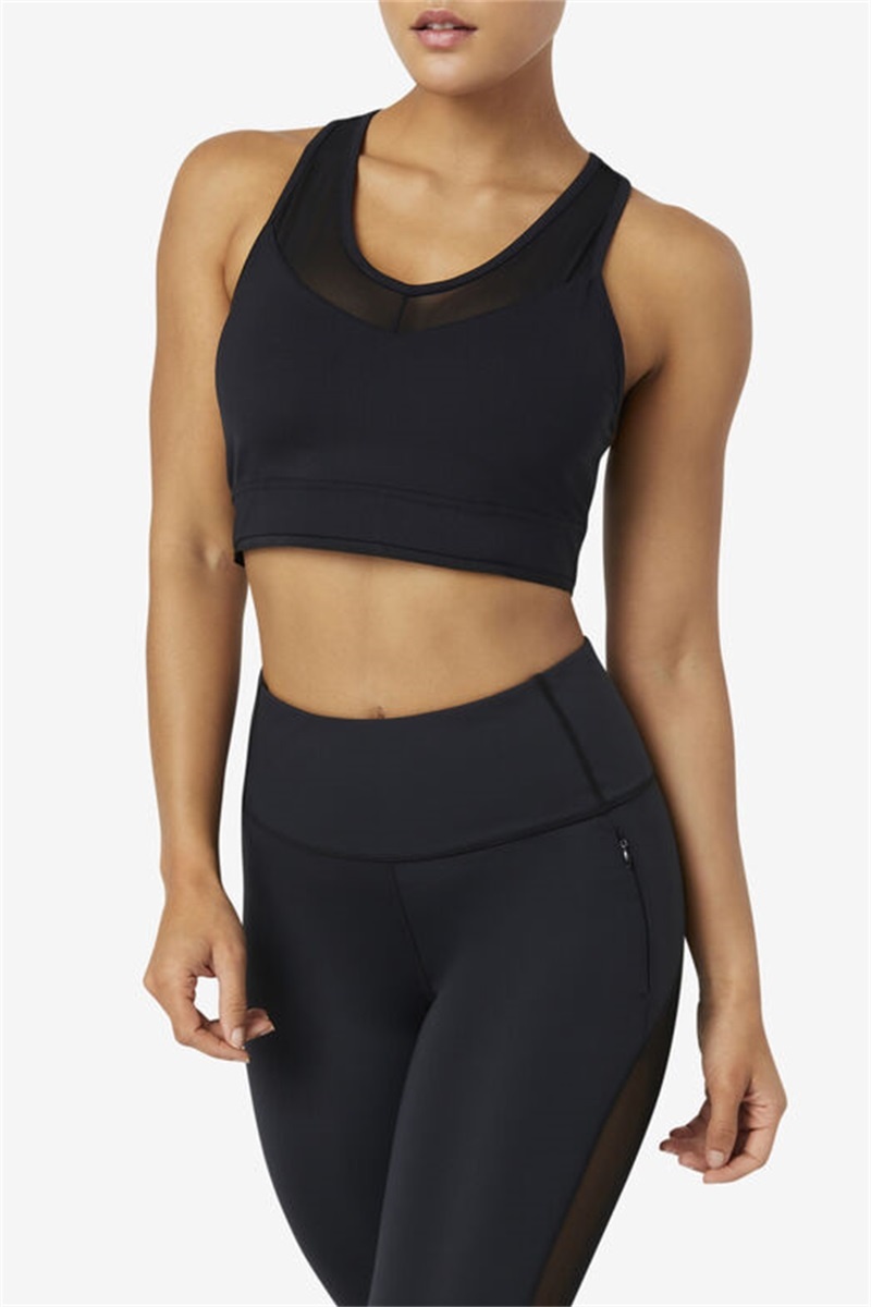 Black Women's Fila Uplift Racerback Top Bras | Saudi Arabia-471208