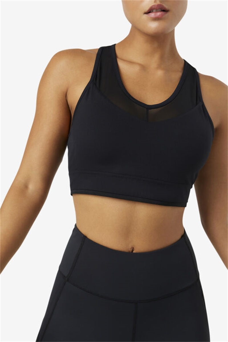 Black Women's Fila Uplift Racerback Top Bras | Saudi Arabia-471208