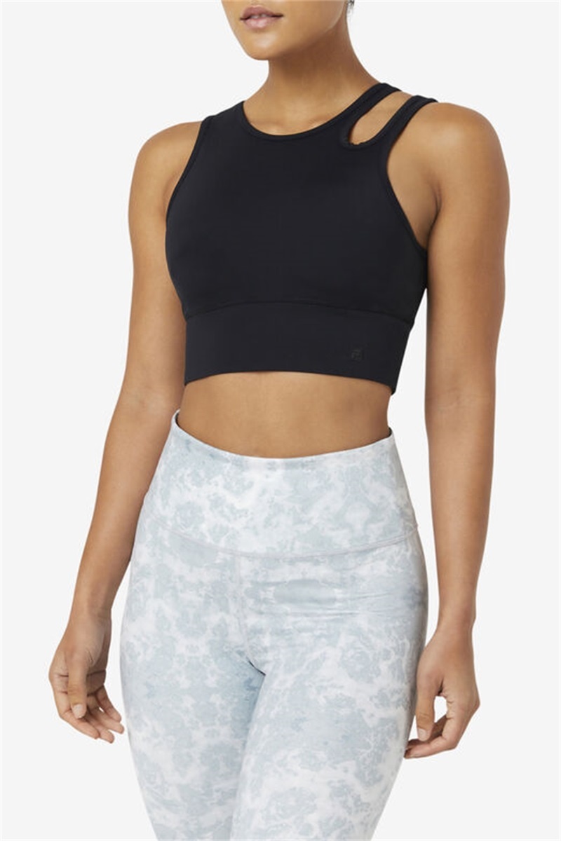 Black Women's Fila Uplift Slice Crop Top Bras | Saudi Arabia-346897