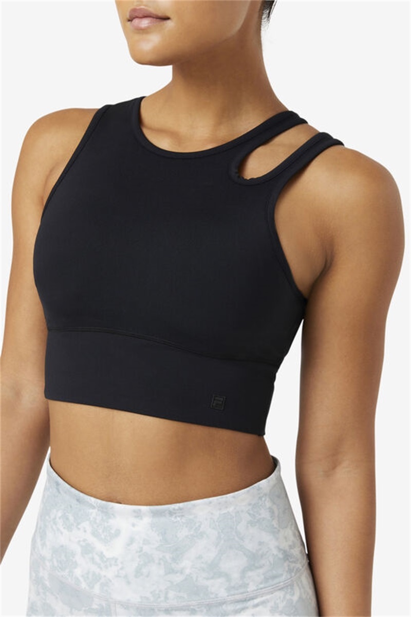 Black Women's Fila Uplift Slice Crop Top Bras | Saudi Arabia-346897