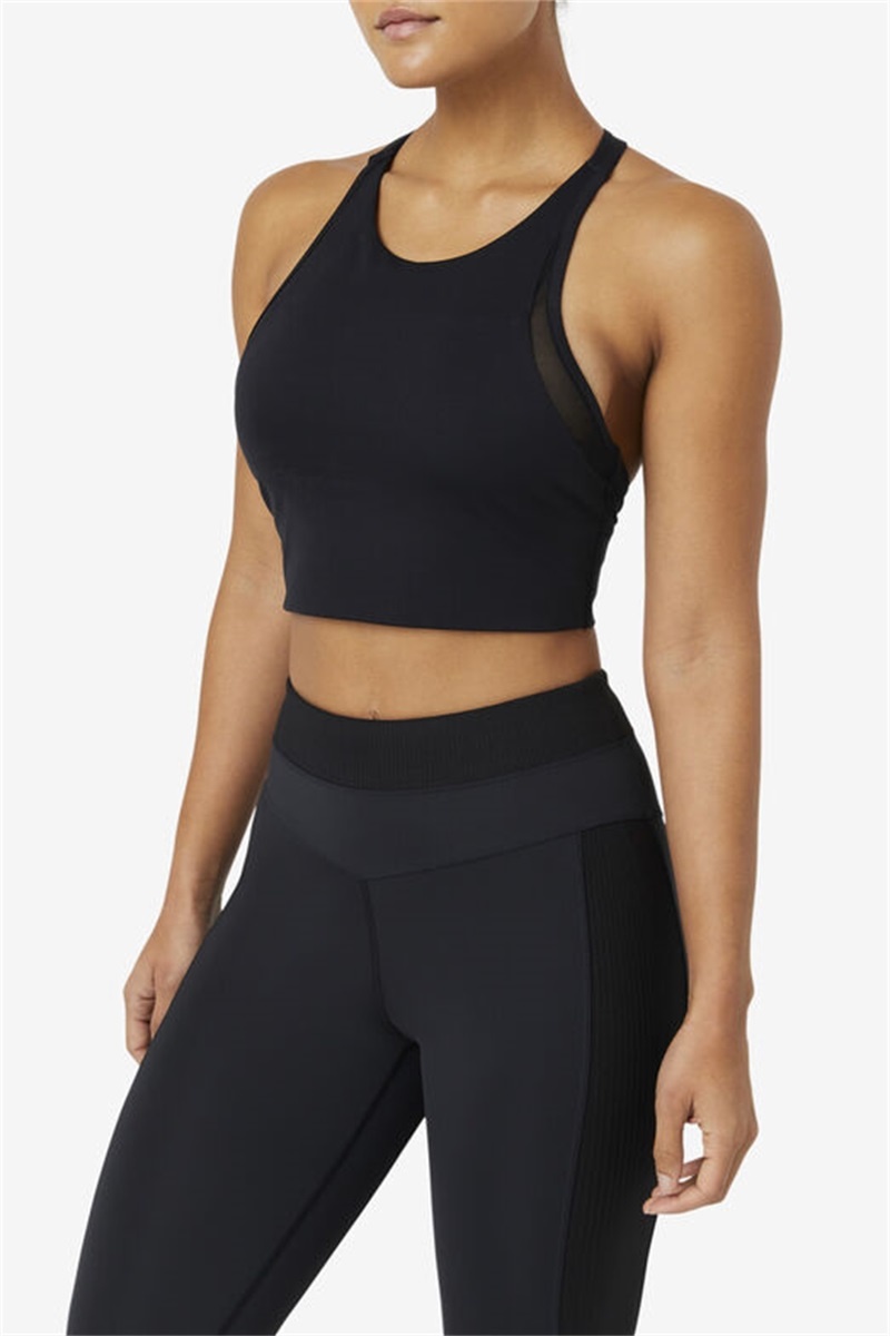 Black Women's Fila Uplift T-Back Sports Bra | Saudi Arabia-652917