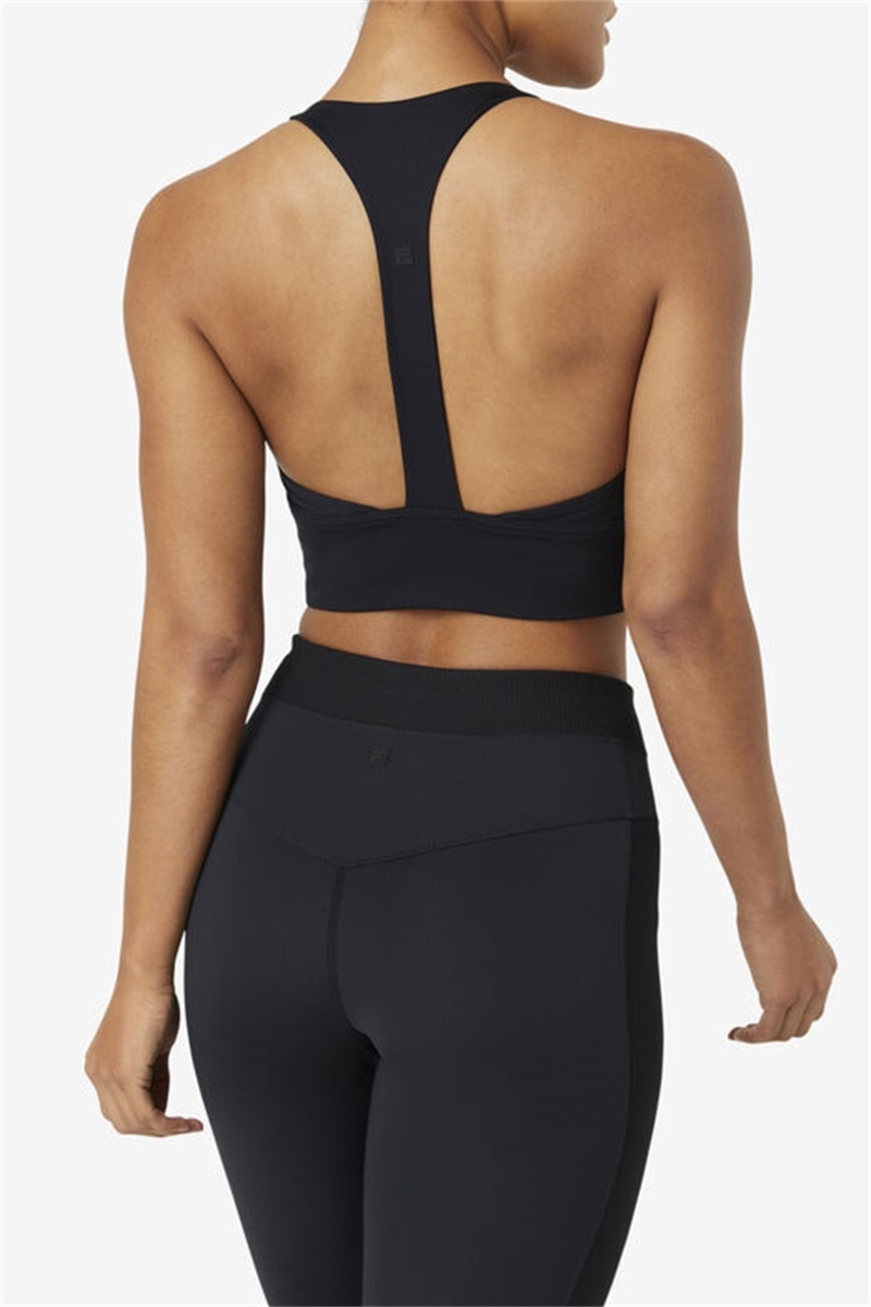 Black Women's Fila Uplift T-Back Sports Bra | Saudi Arabia-652917