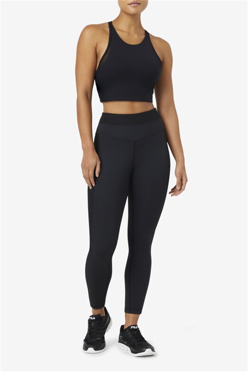 Black Women's Fila Uplift T-Back Sports Bra | Saudi Arabia-652917