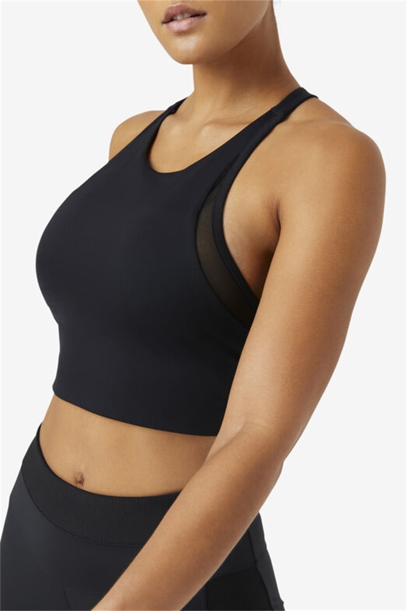 Black Women's Fila Uplift T-Back Sports Bra | Saudi Arabia-652917