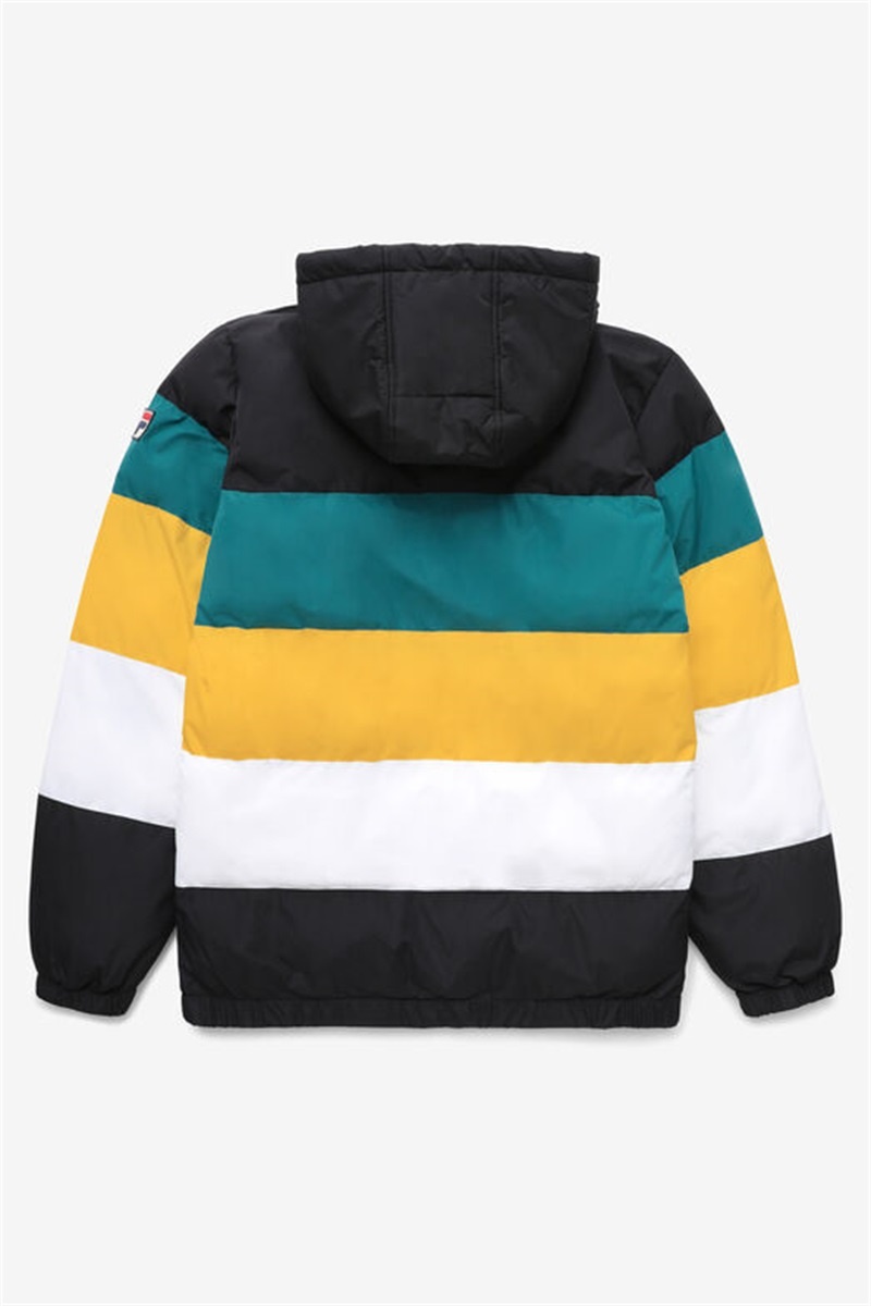 Black / Blue / Gold Men's Fila Giovanni Puffa Jackets | Saudi Arabia-879503