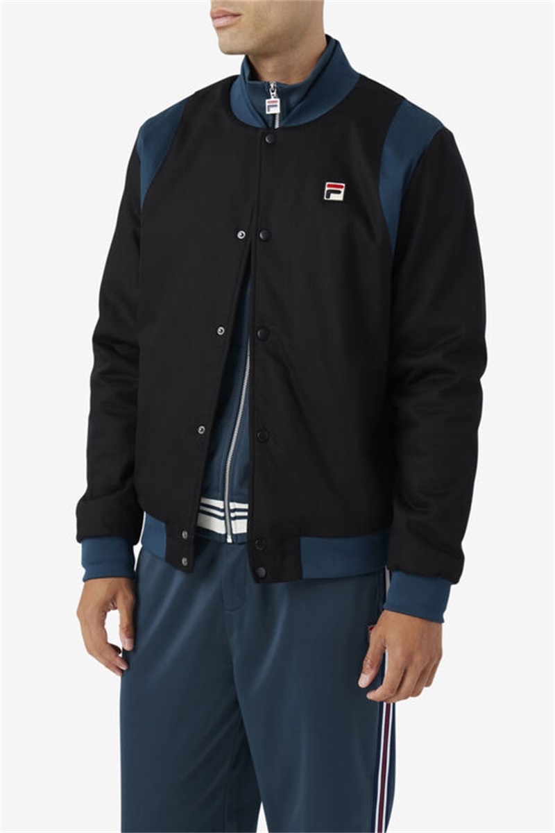 Black / Dark Turquoise Men's Fila Cree Bomber Coats | Saudi Arabia-480621