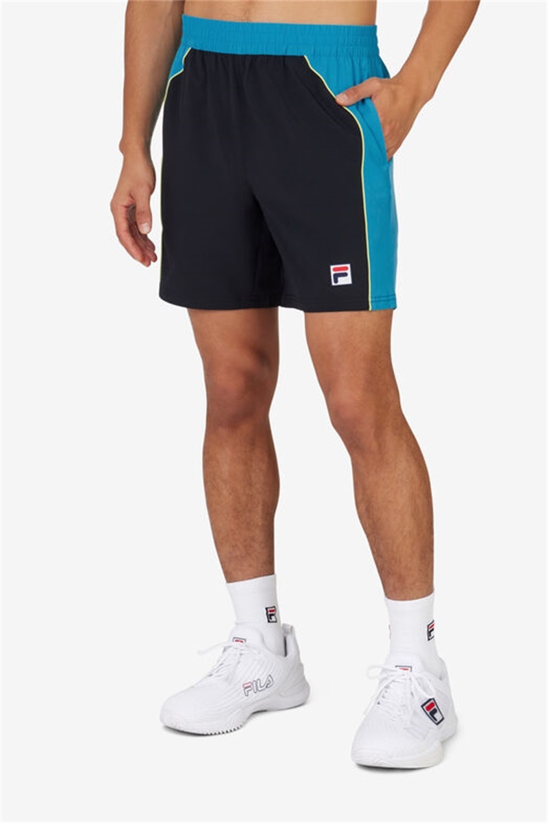 Black / Light Green Men's Fila Backspin Color Block Shorts | Saudi Arabia-457961