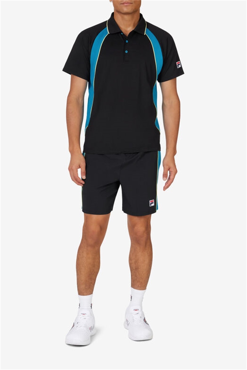 Black / Light Green Men's Fila Backspin Color Block Shorts | Saudi Arabia-457961