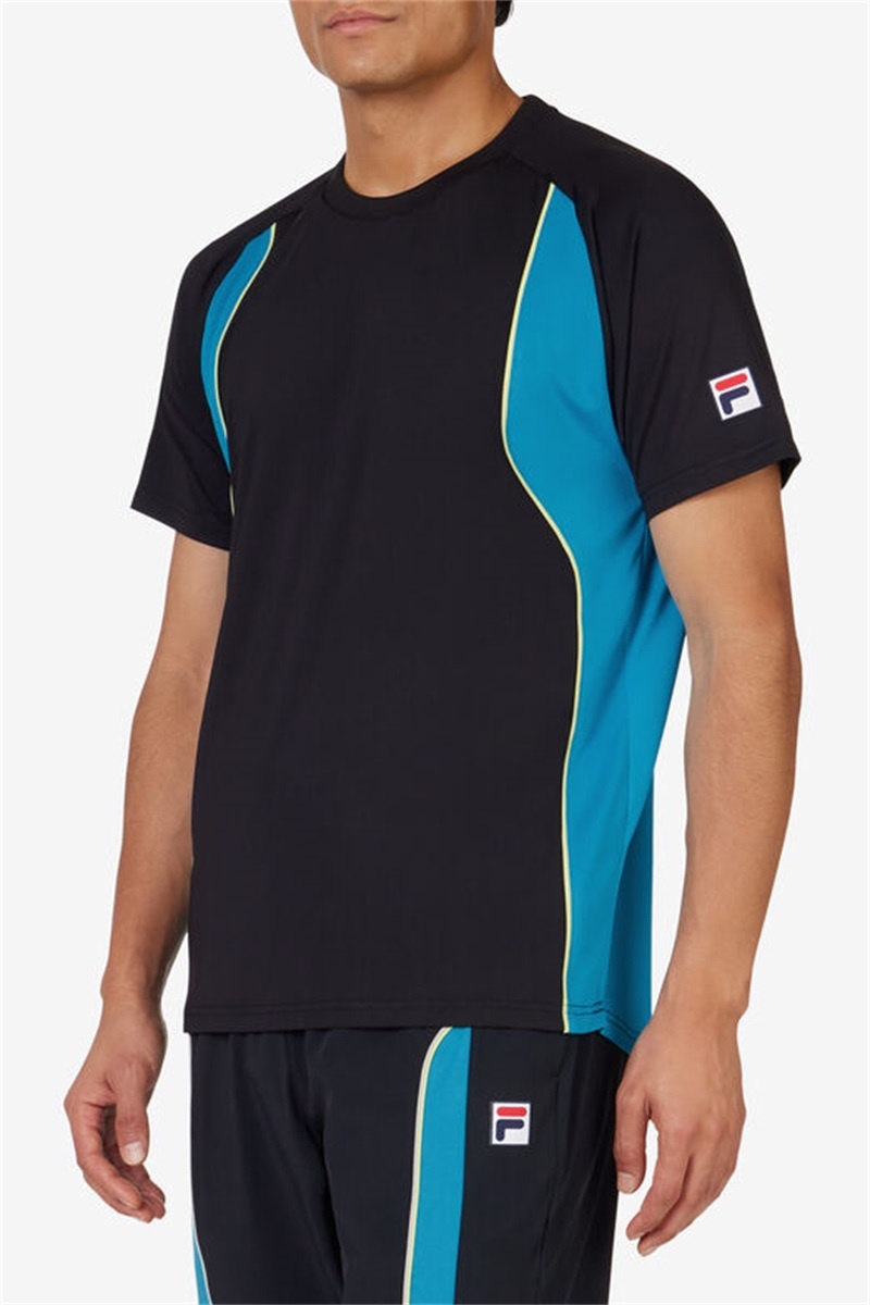 Black / Light Green Men's Fila Backspin Short Sleeve Crew Shirts | Saudi Arabia-581367