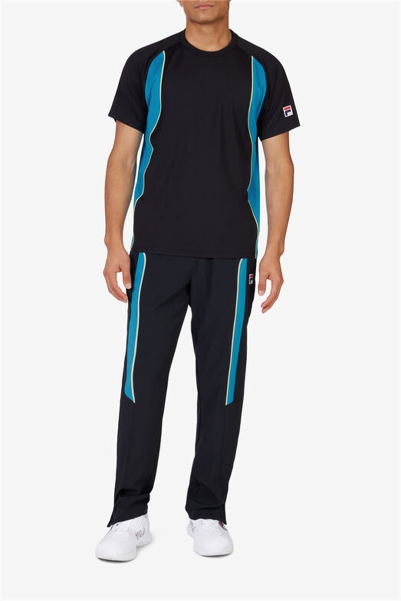 Black / Light Green Men's Fila Backspin Short Sleeve Crew Shirts | Saudi Arabia-581367
