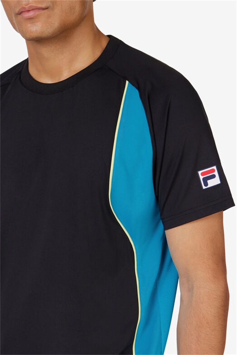 Black / Light Green Men's Fila Backspin Short Sleeve Crew Shirts | Saudi Arabia-581367
