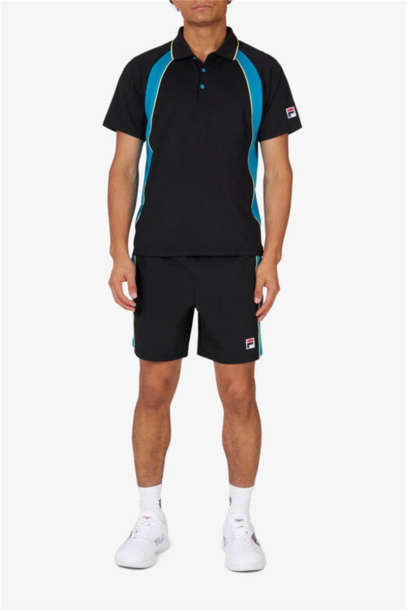 Black / Light Green Men's Fila Backspin Short Sleeve Polo Shirts | Saudi Arabia-126803