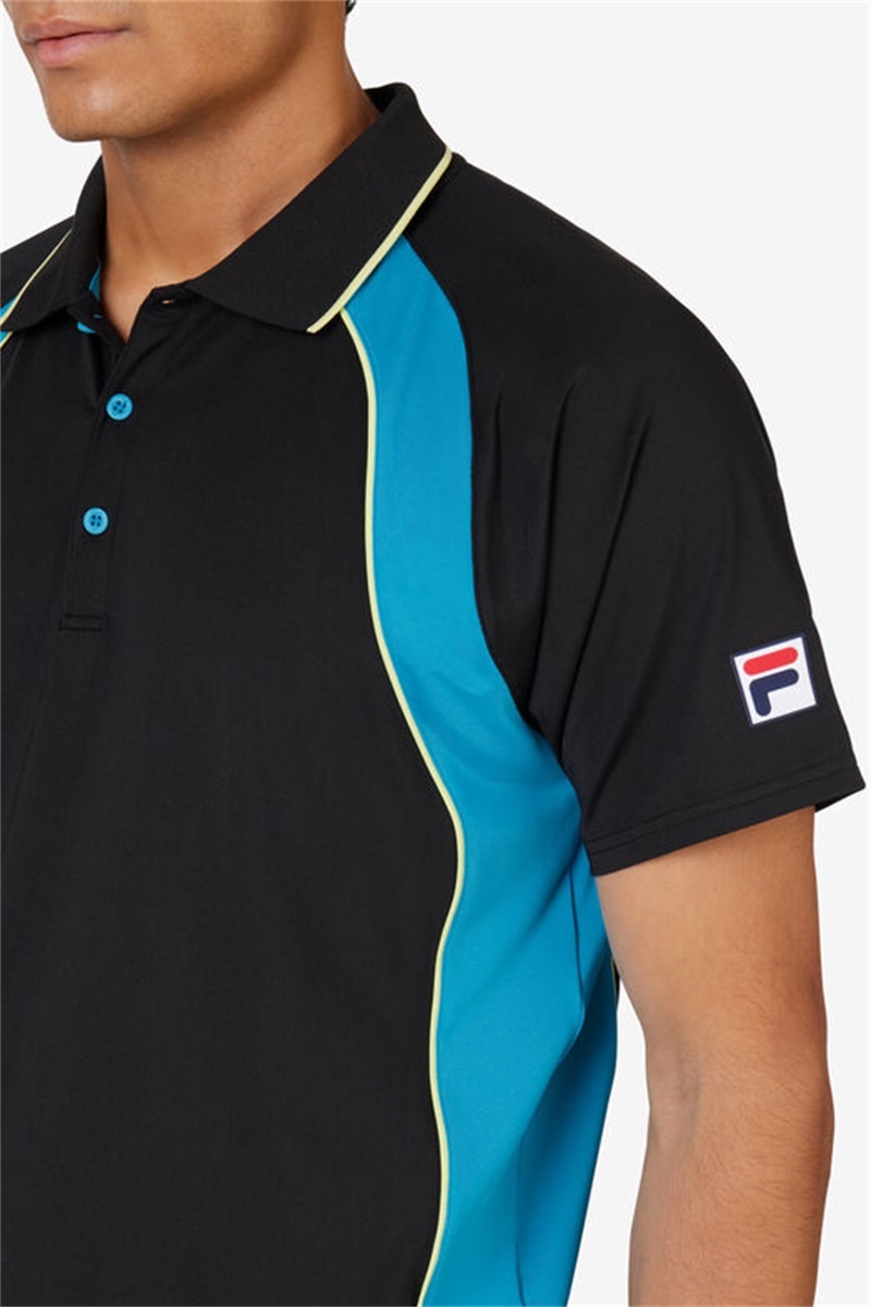 Black / Light Green Men's Fila Backspin Short Sleeve Polo Shirts | Saudi Arabia-126803