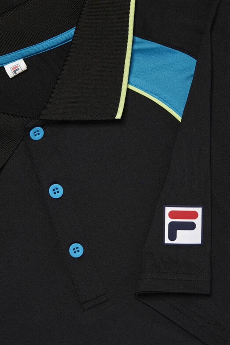 Black / Light Green Men's Fila Backspin Short Sleeve Polo Shirts | Saudi Arabia-126803