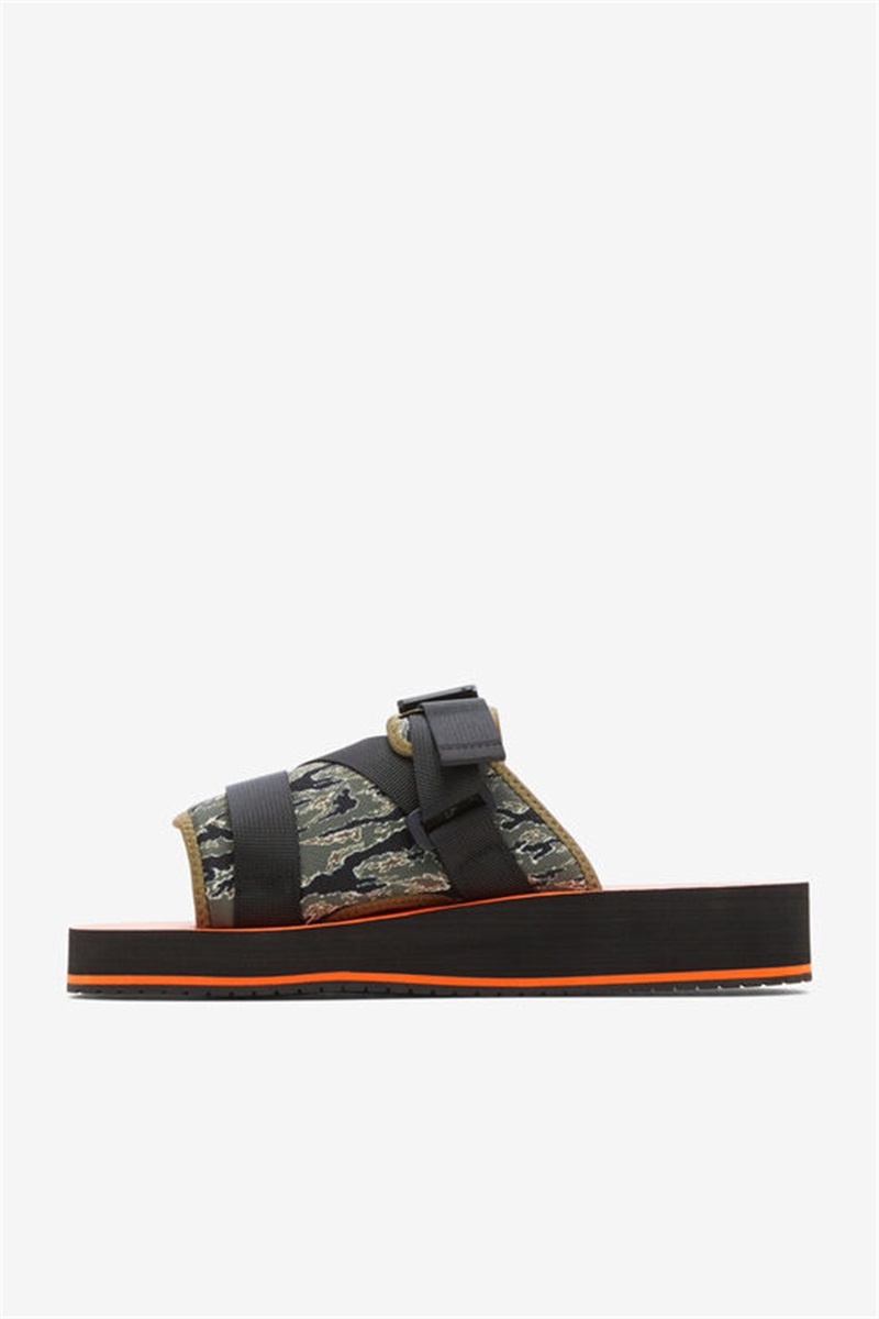 Black / Olive Men's Fila Sol-Slide V2 Camo Slides | Saudi Arabia-459630