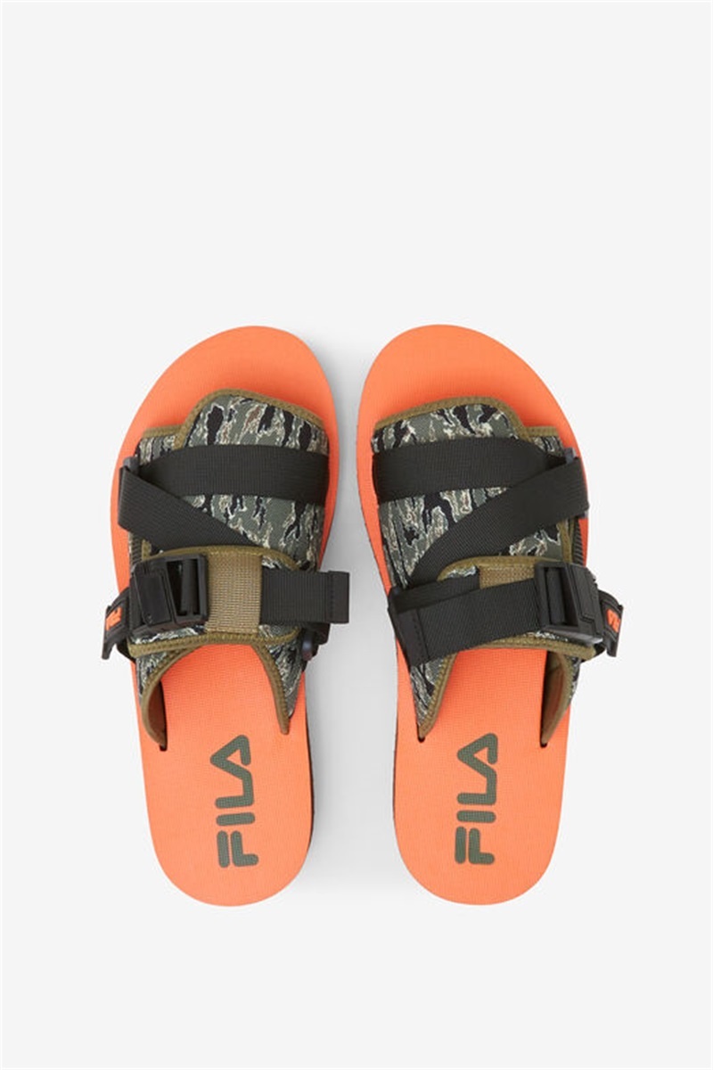 Black / Olive Men's Fila Sol-Slide V2 Camo Slides | Saudi Arabia-459630