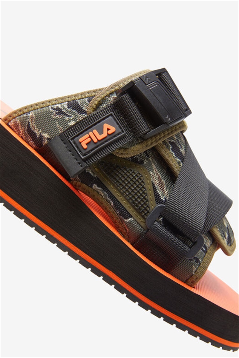 Black / Olive Men's Fila Sol-Slide V2 Camo Slides | Saudi Arabia-459630