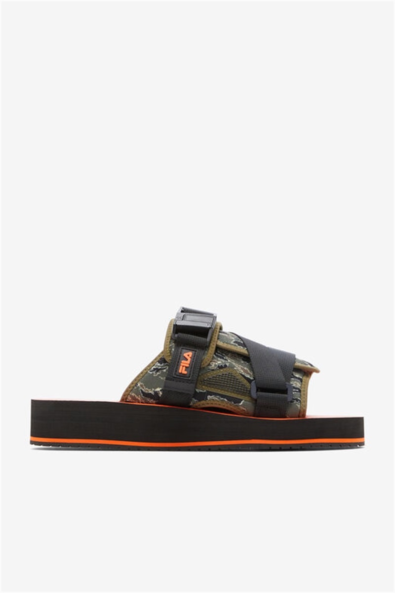 Black / Olive Men\'s Fila Sol-Slide V2 Camo Slides | Saudi Arabia-459630