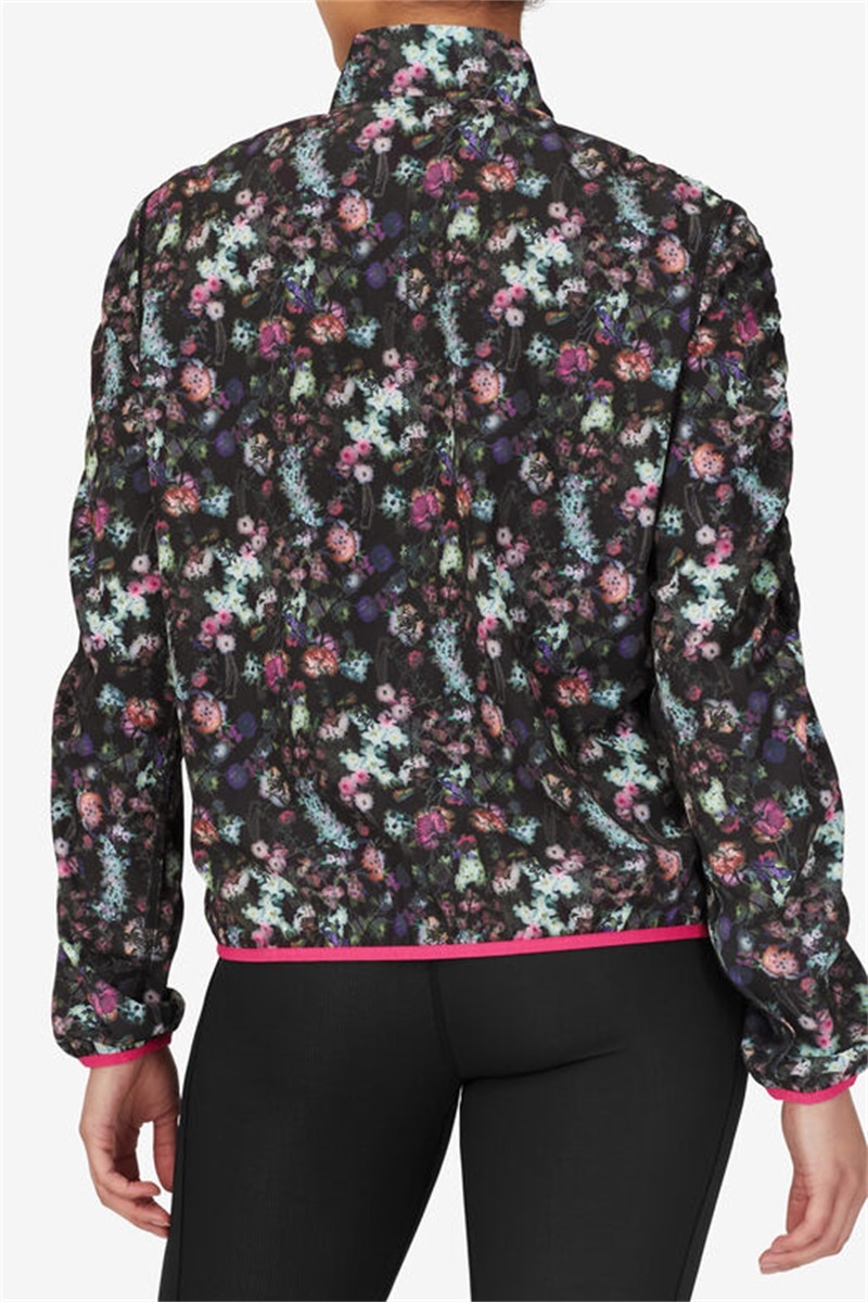 Black / Pink Peacock Women's Fila Kick Serve Printed Jackets | Saudi Arabia-268753