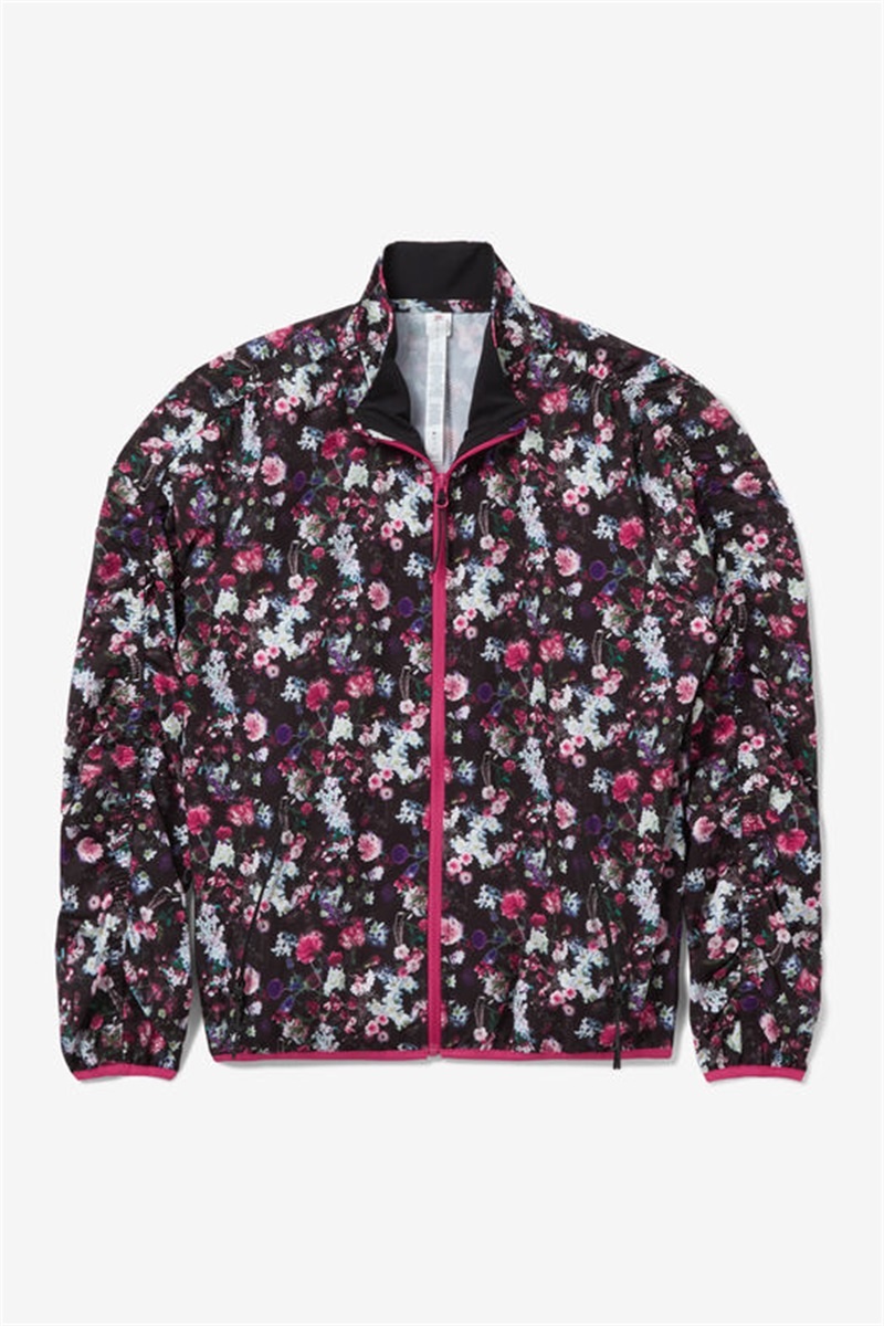 Black / Pink Peacock Women\'s Fila Kick Serve Printed Jackets | Saudi Arabia-268753