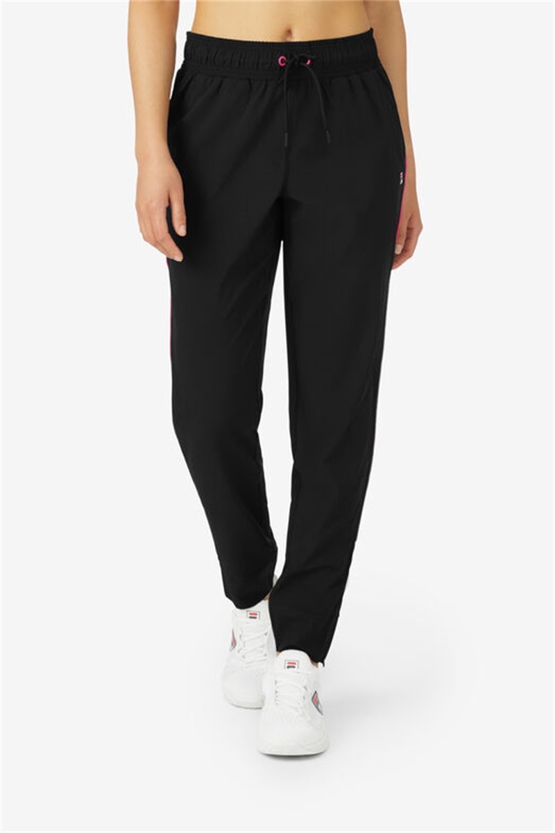 Black / Pink Women's Fila Tie Breaker Woven Track Pants | Saudi Arabia-172954